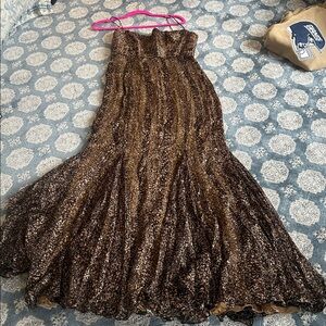 Shawn Ray Fons size 10 mermaid silk lined Elegant Brown leaf formal Vintage